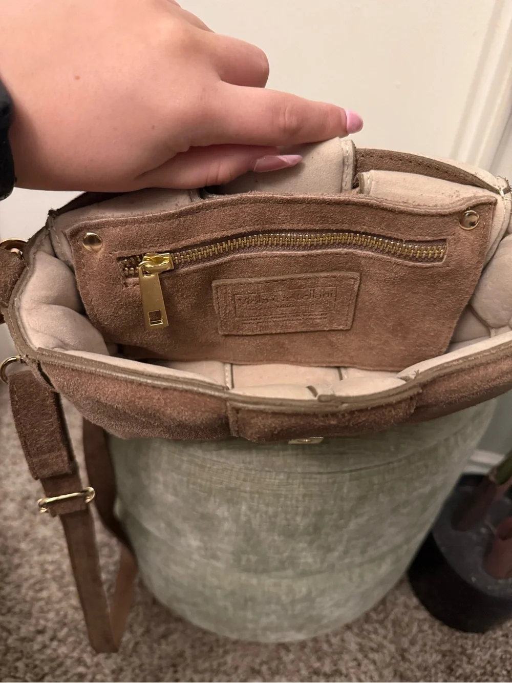 Vintage Viola Castellani Milano Brown Suede Woven Chain Shoulder & Crossbody Bag